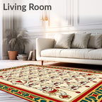 Whimsical Red Cat Border Cream Rug