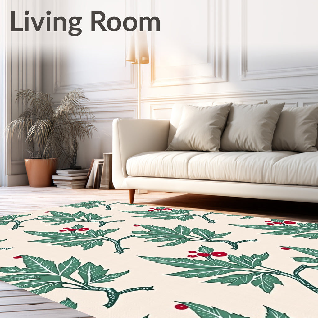 Green Leaf Red Berry Branch Repeat Rug