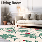 Green Leaf Red Berry Branch Repeat Rug