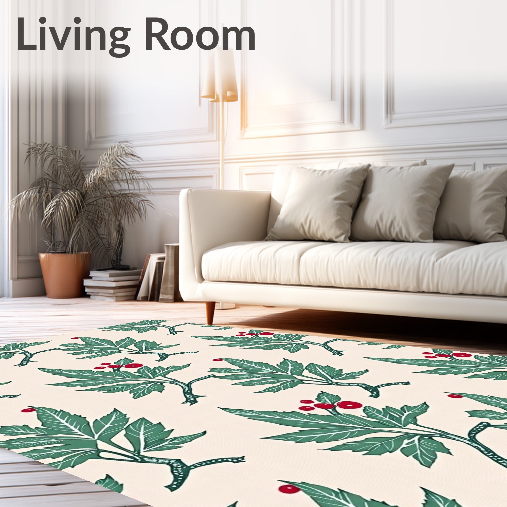 Green Leaf Red Berry Branch Repeat Rug