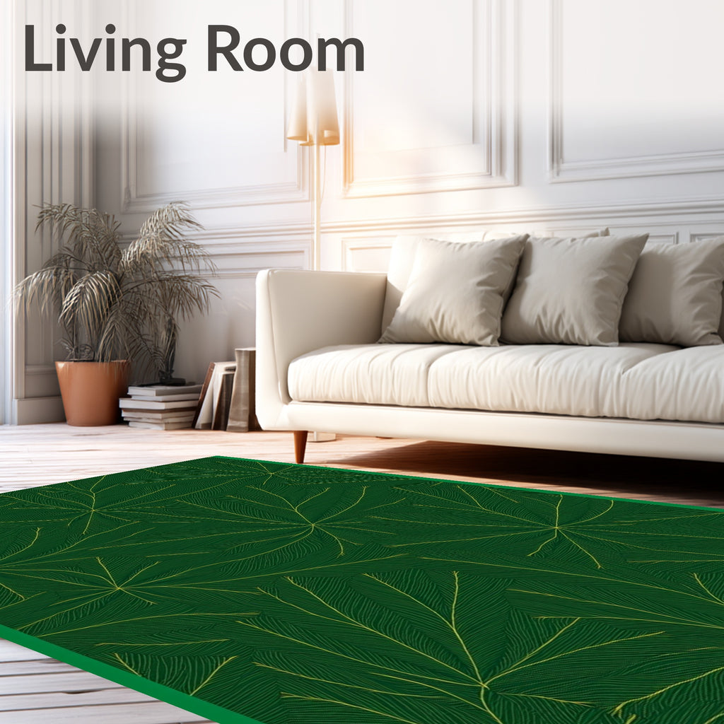 Emerald Green Golden Leaf Radiance Rug