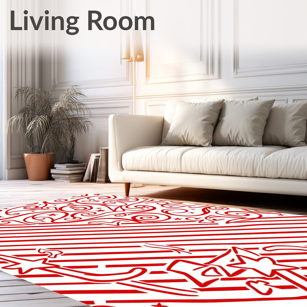 Whimsical Red Swirl Star Design Rug