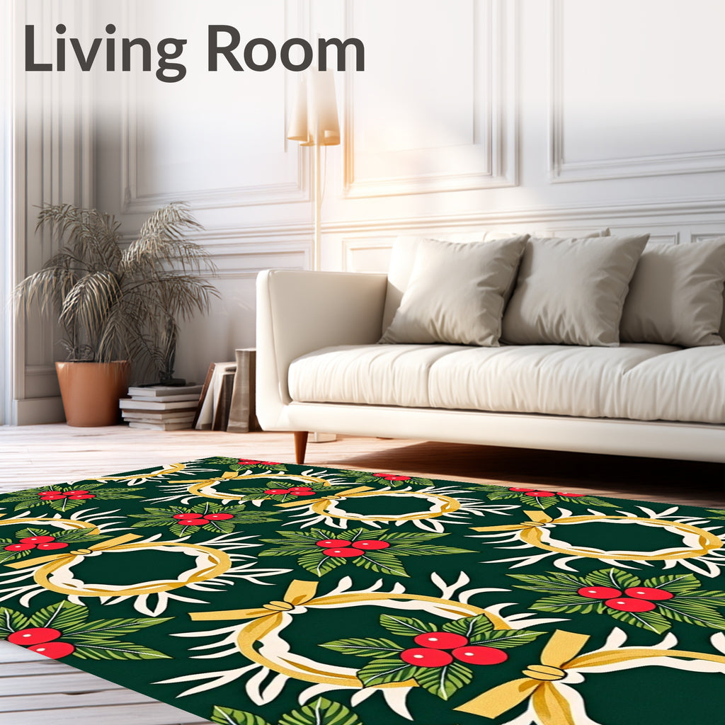 Festive Holly Berry Wreath Greeting Rug