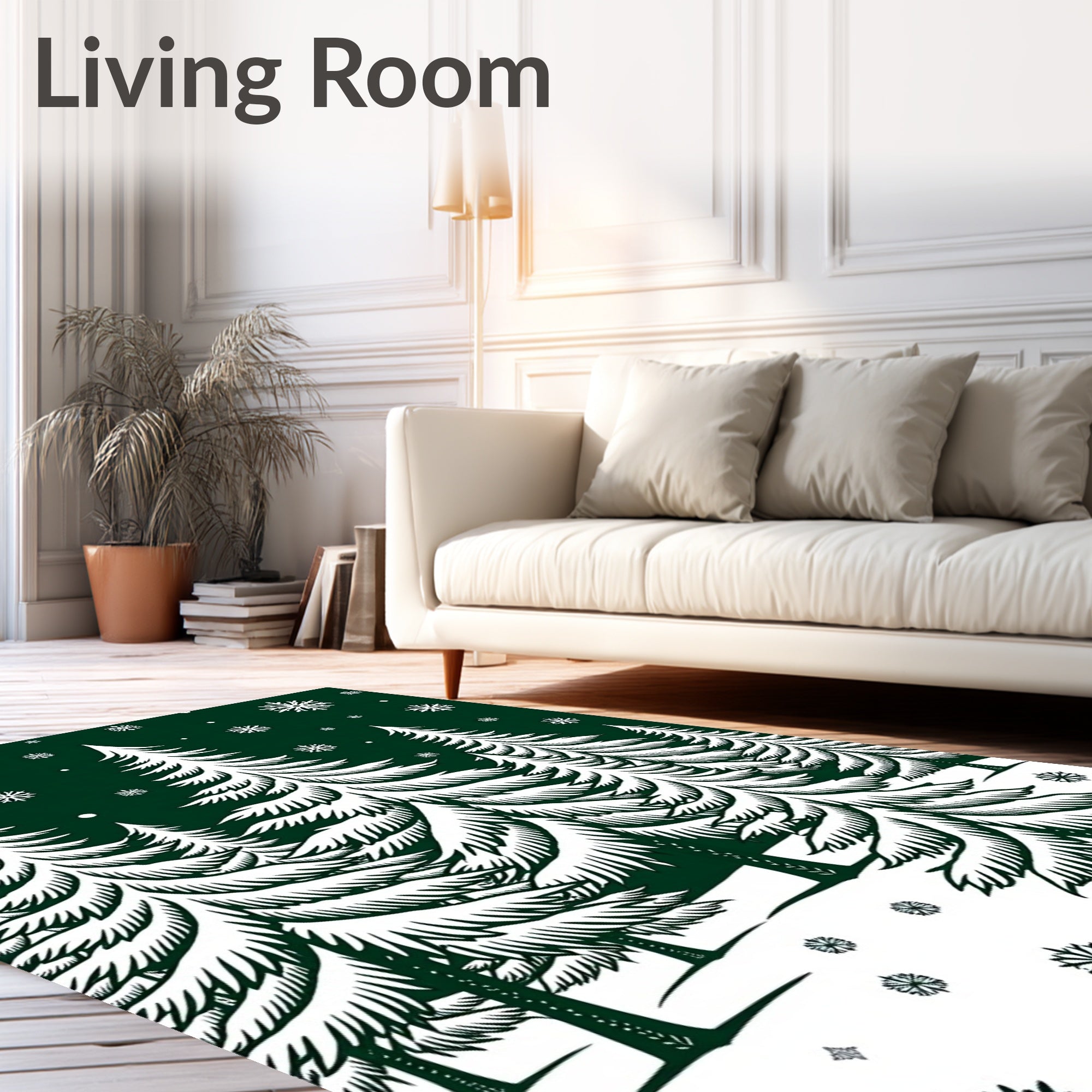 Evergreen Forest Snowflake Winter Scene Rug