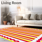 Vibrant Red Yellow Striped Border Rug