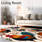 Vibrant Roosters and Autumn Leaves Arrangement Rug