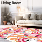 Whimsical Pink Santa Figures Abstract Rug