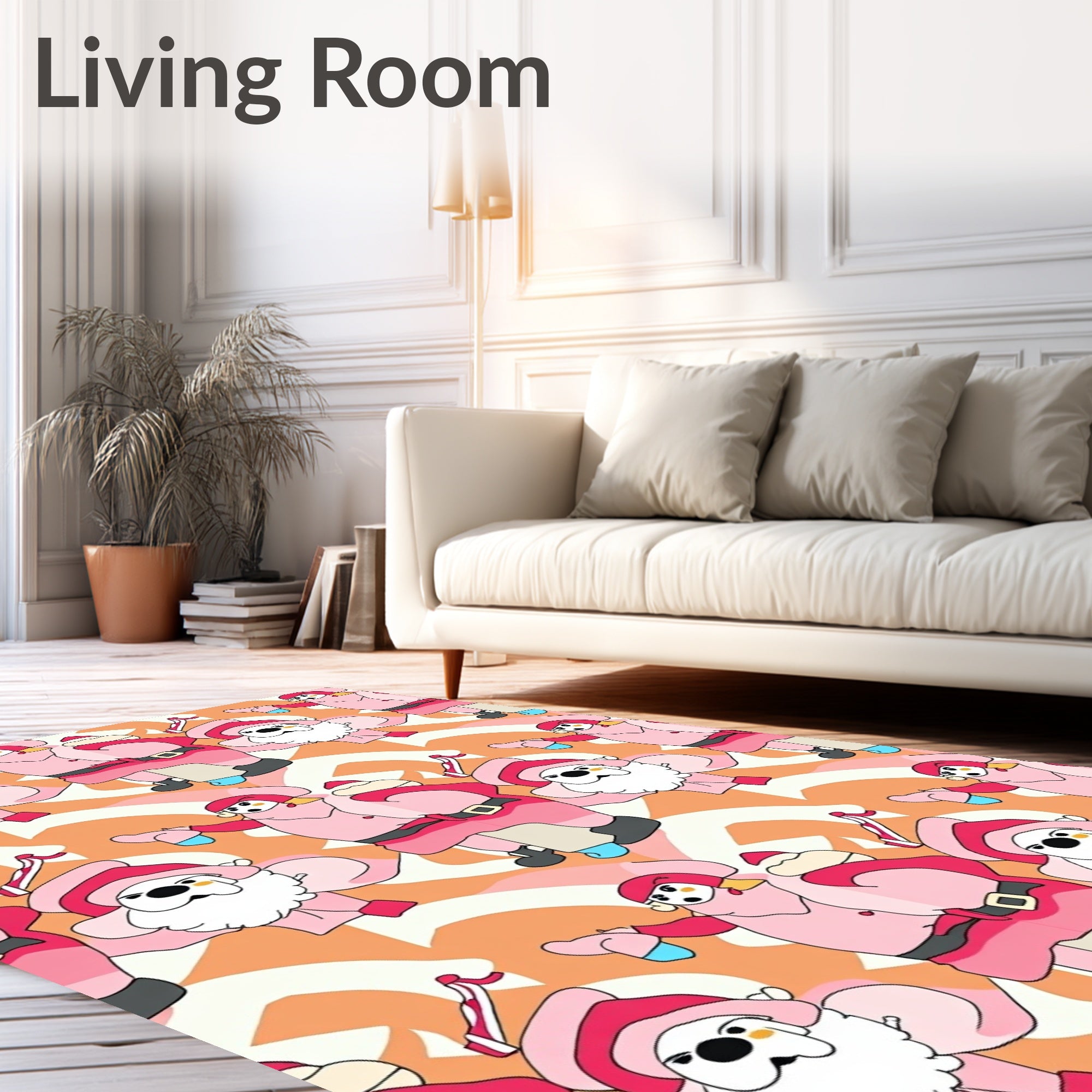 Whimsical Pink Santa Figures Abstract Rug