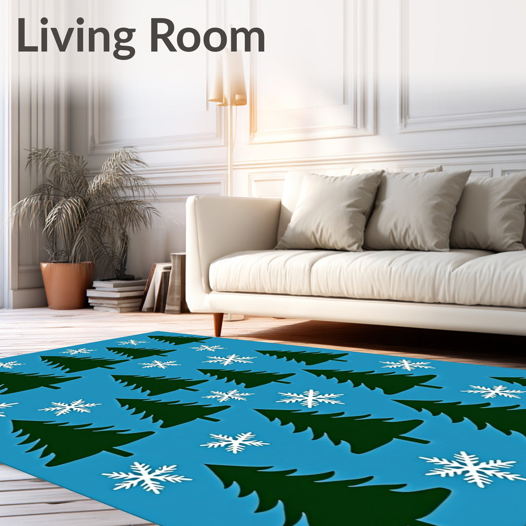 Dark Green Christmas Tree Snowflakes Rug