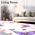 Whimsical Purple Butterfly Hearts Garden Rug