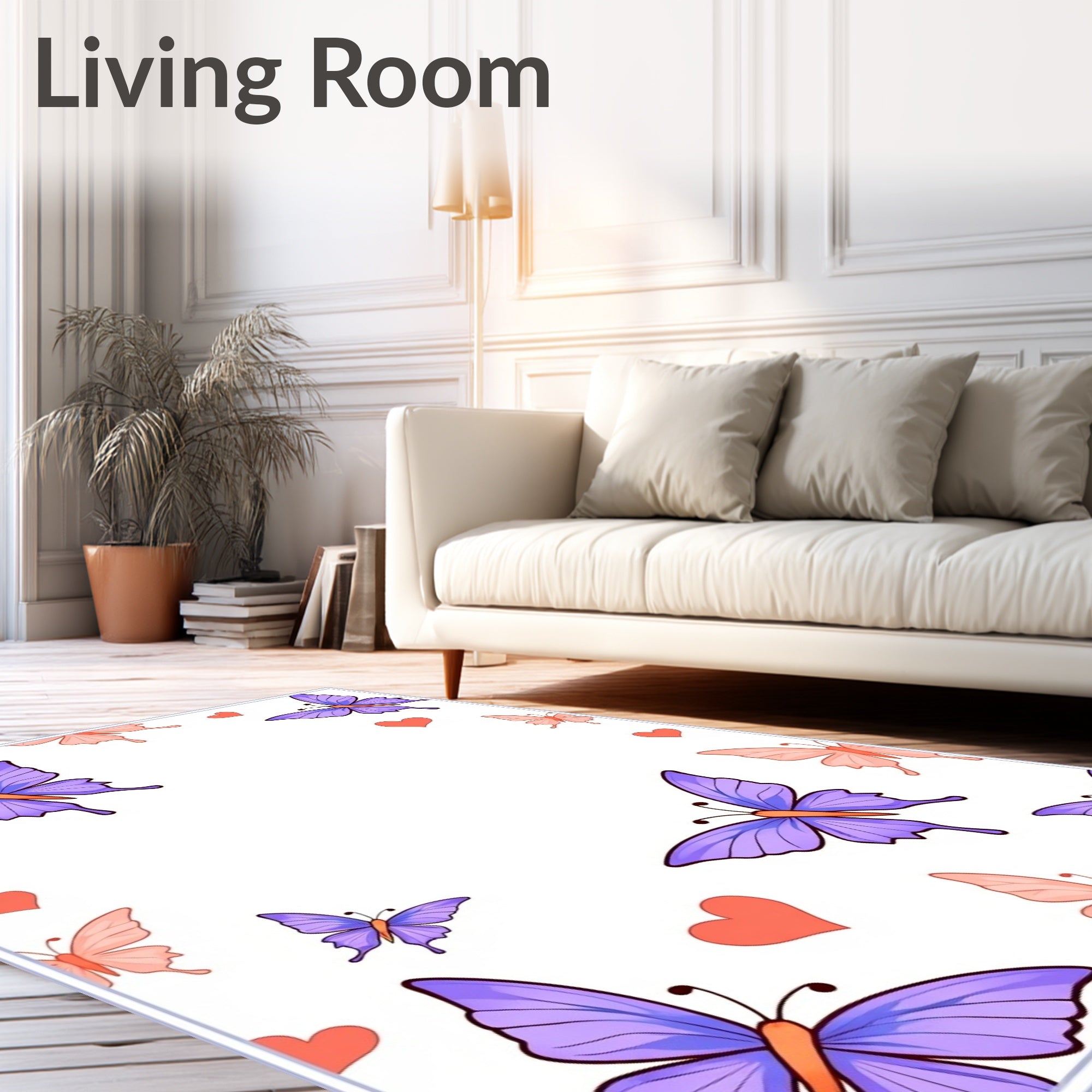 Whimsical Purple Butterfly Hearts Garden Rug
