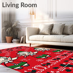Playful Red Elf Characters Snowflake Border Rug