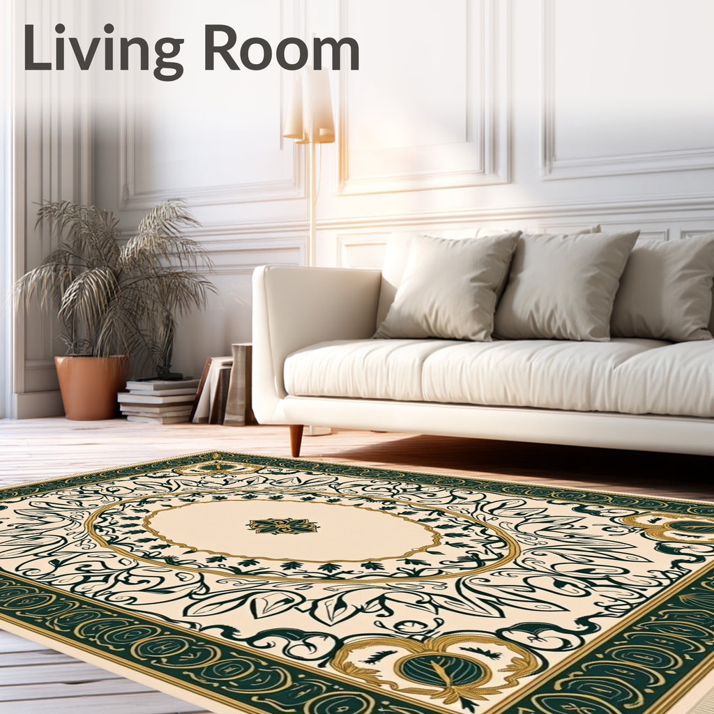 Cream Emerald Floral Oval Medallion Rug