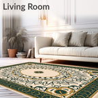 Cream Emerald Floral Oval Medallion Rug