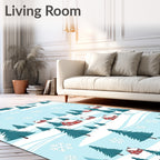 Cozy Red Cabins Snowscape Snowflake Trees Rug