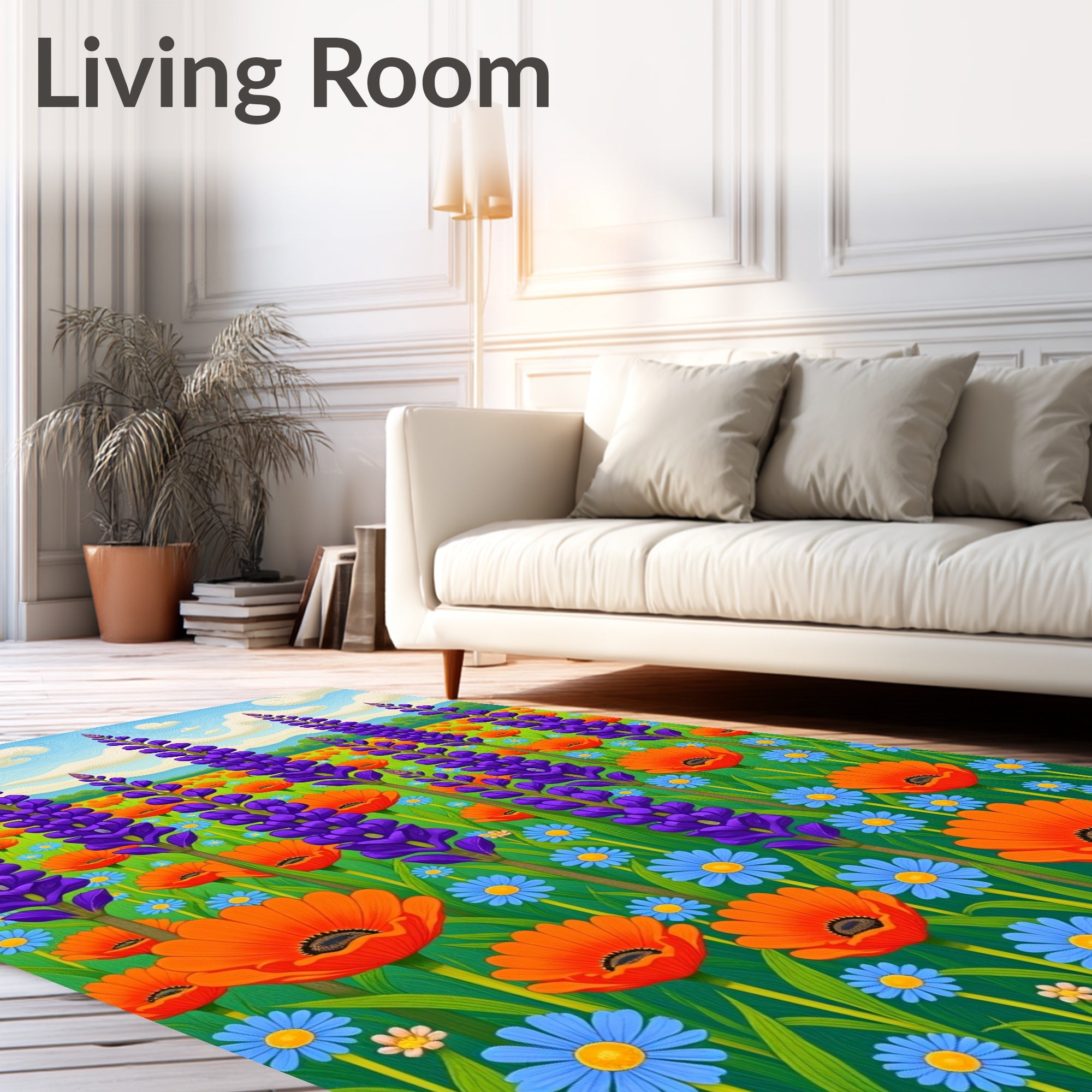Vibrant Orange Blue Purple Meadow Rug