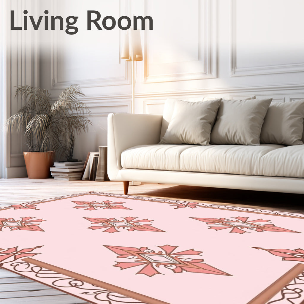 Terracotta Pink Floral Diamond Border Rug
