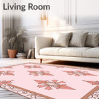 Terracotta Pink Floral Diamond Border Rug