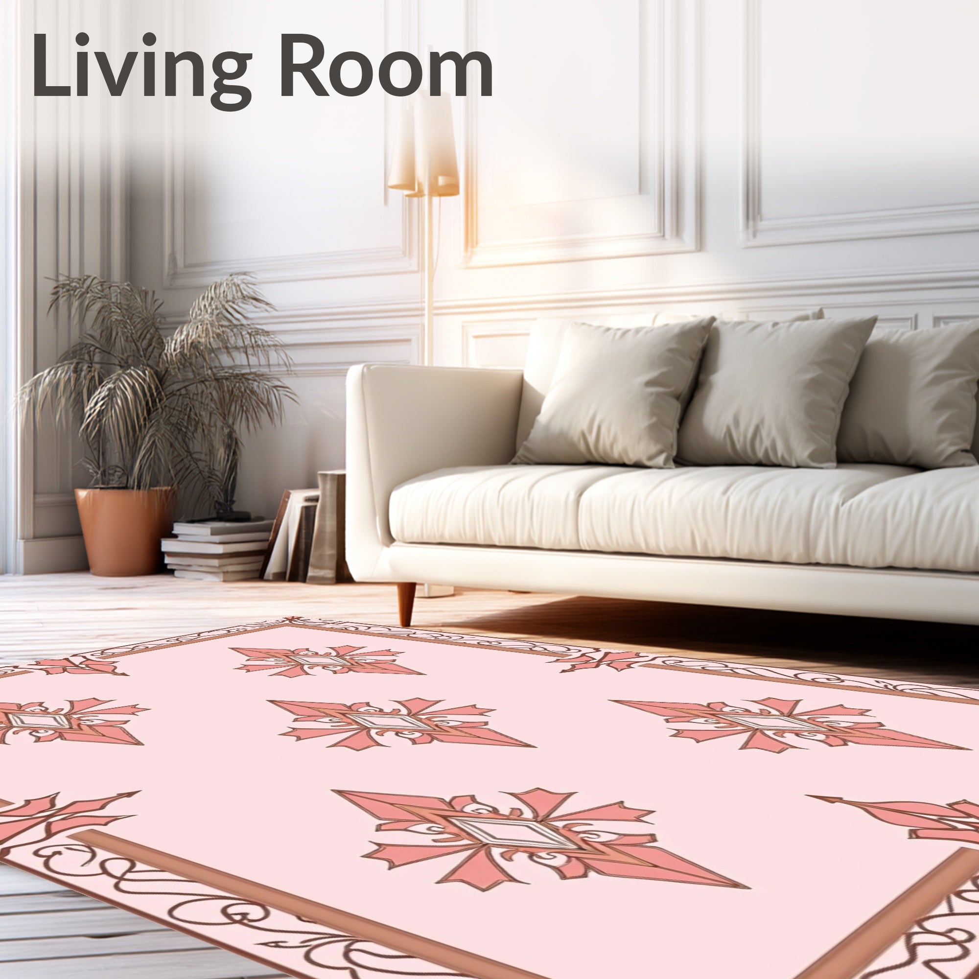 Terracotta Pink Floral Diamond Border Rug