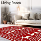 Festive Red White Reindeer Border Rug