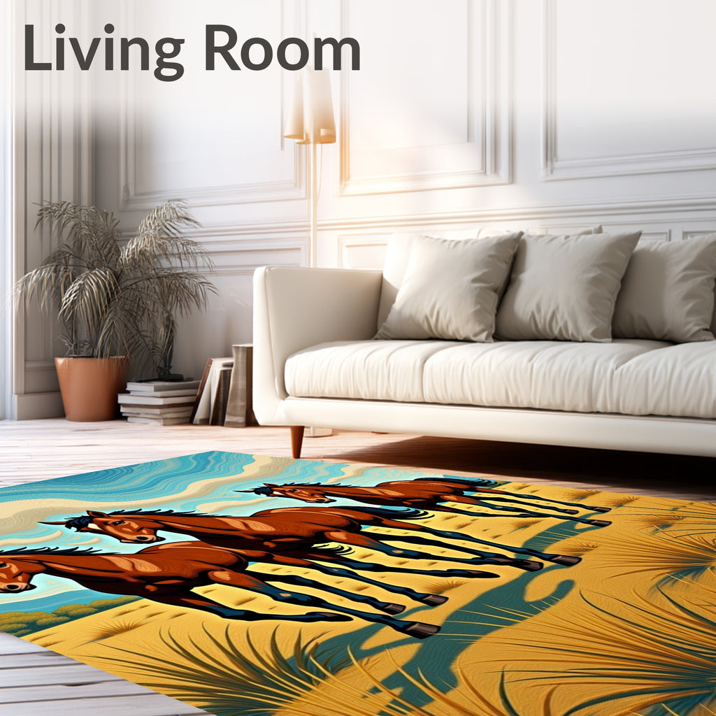 Running Bay Horses Desert Landscape Rug
