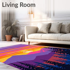 Vibrant Purple Pink Sunset Mountains Trees Rug