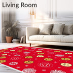 Red Yellow Smiley Face Snowflake Medallion Rug