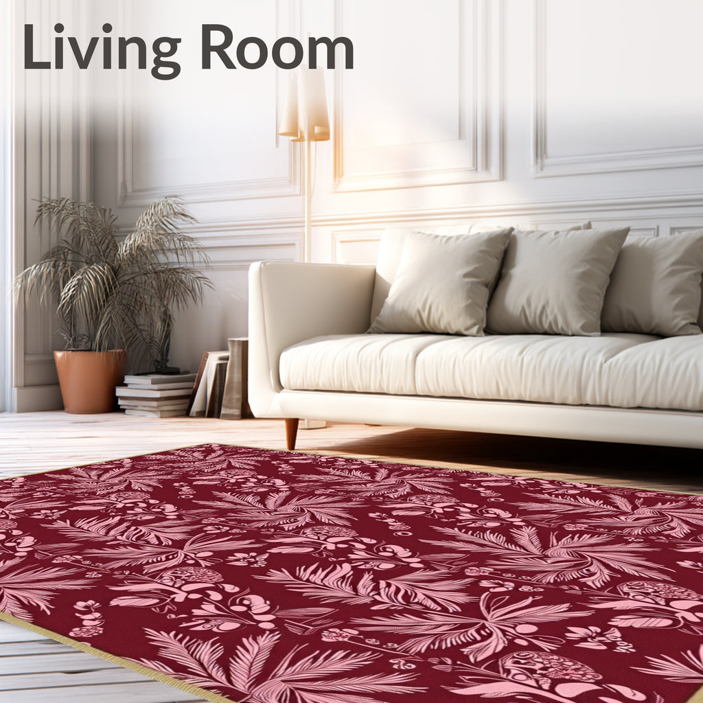 Crimson Pink Tropical Floral Swirl Textile Rug