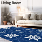 Deep Blue Winter Snowflake Circles Rug