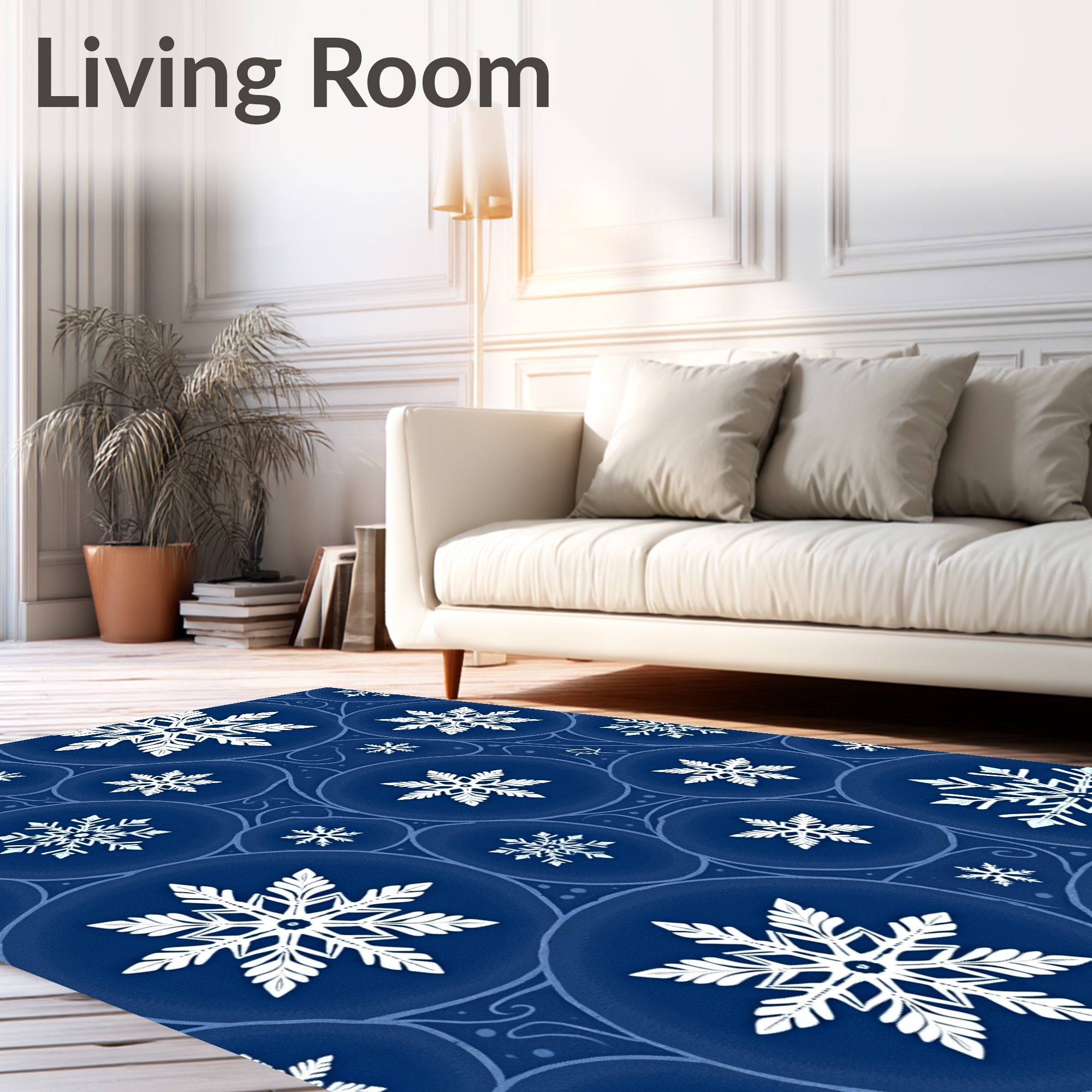 Deep Blue Winter Snowflake Circles Rug
