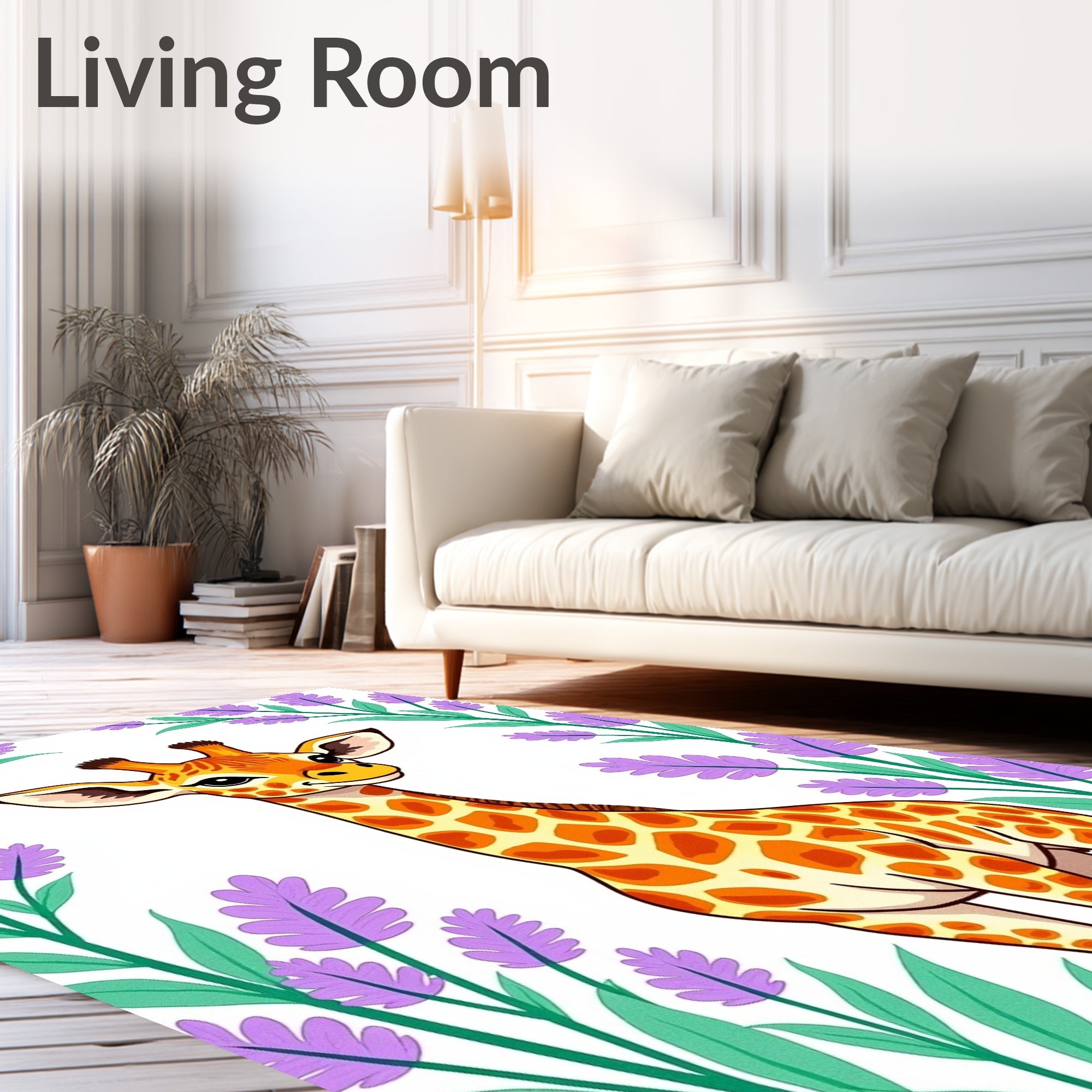 Whimsical Giraffe with Lavender Sprigs Rug