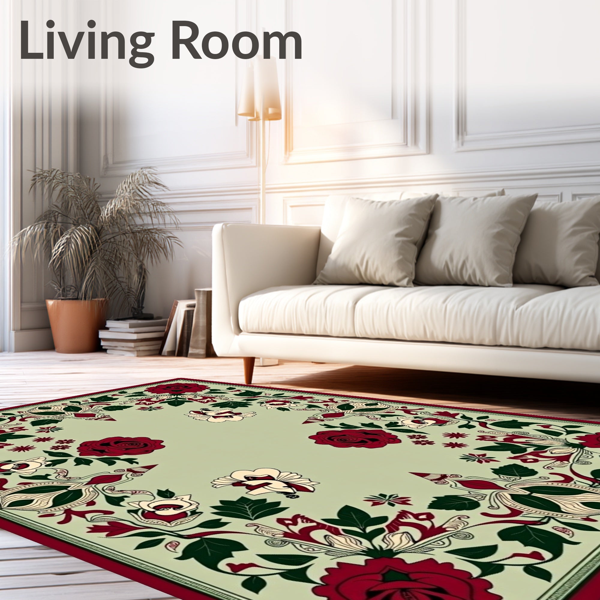 Deep Red Wild Rose Garden Accent Rug