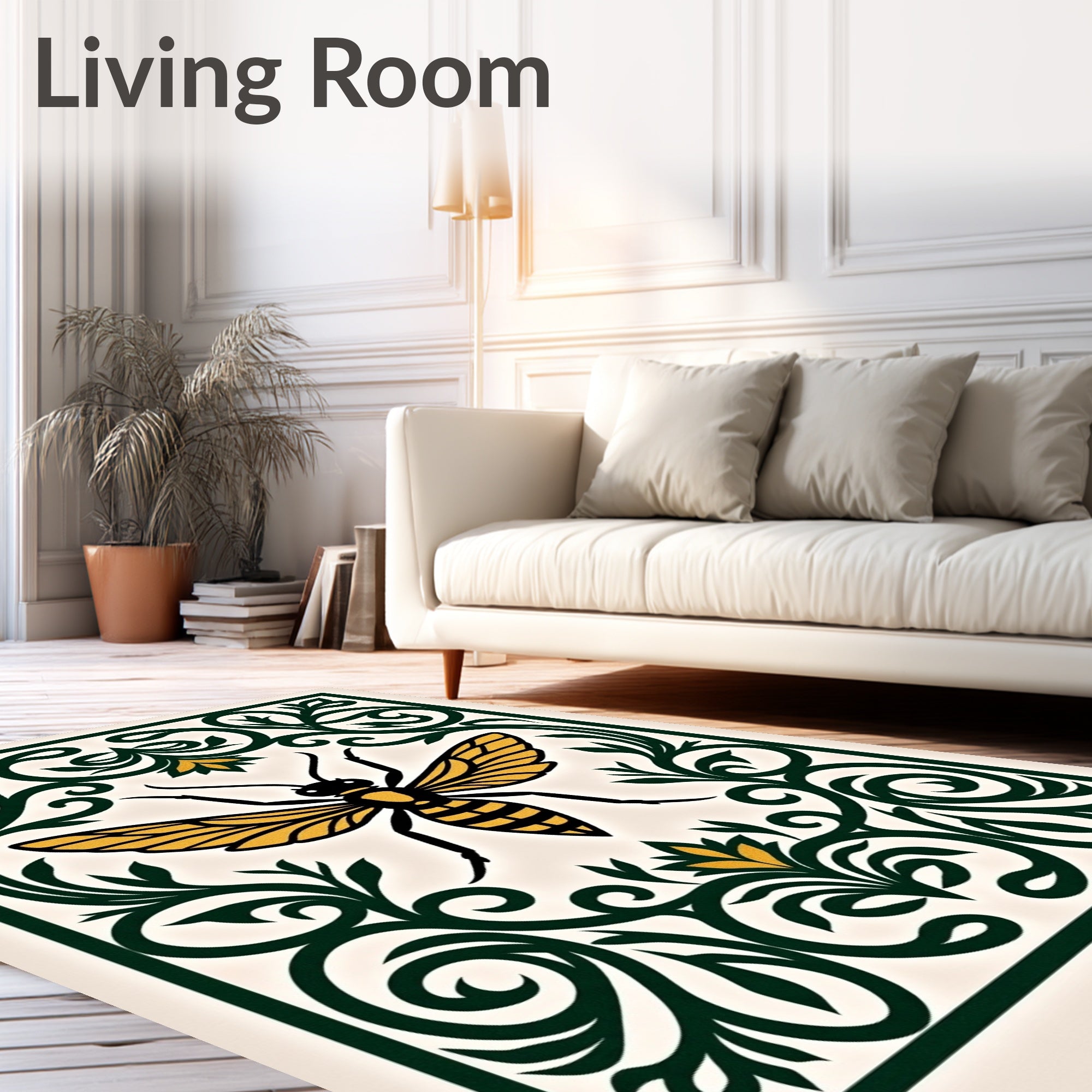Golden Wasp Floral Frame Rug