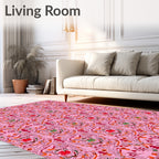 Whimsical Pink Red Floral Medallion Rug