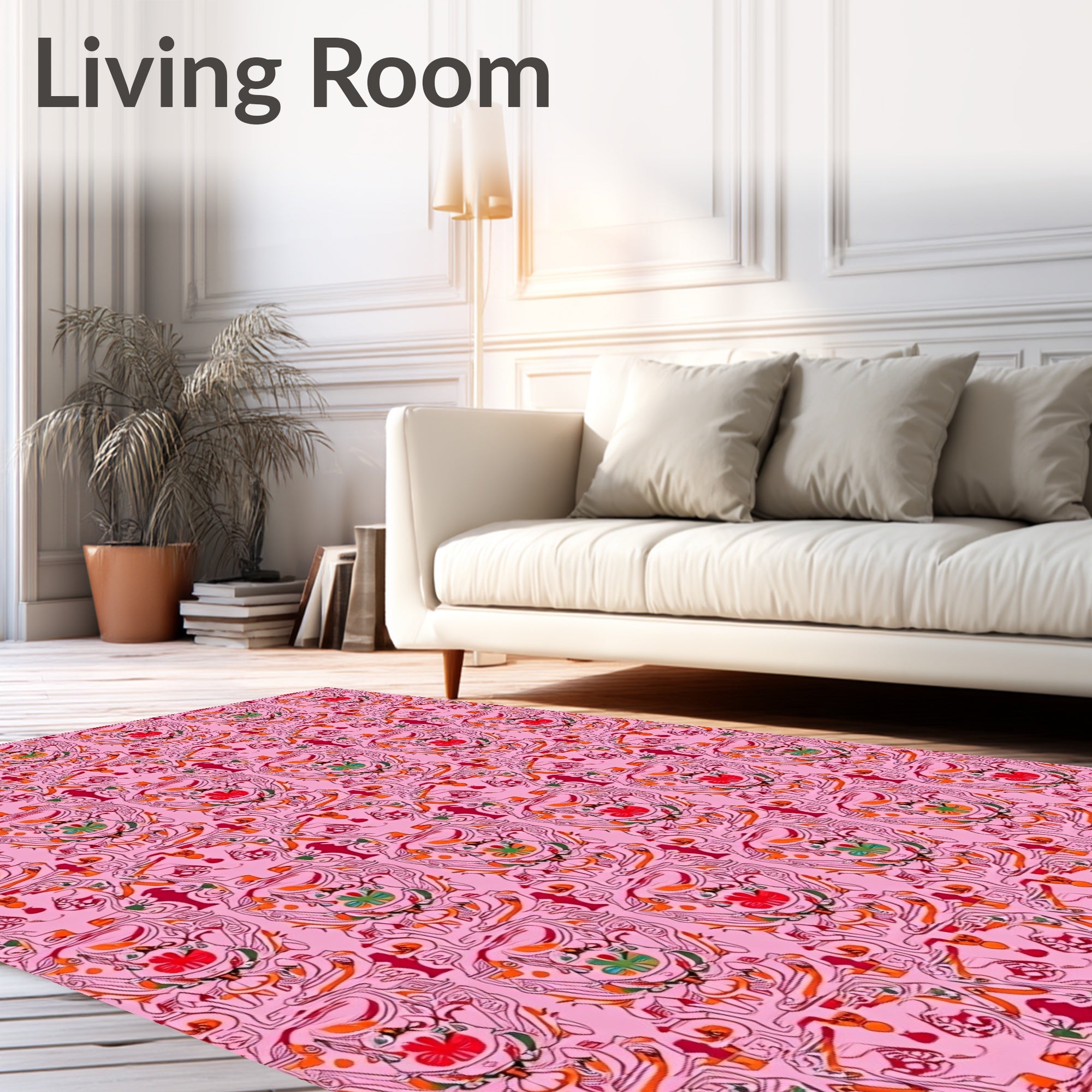 Whimsical Pink Red Floral Medallion Rug