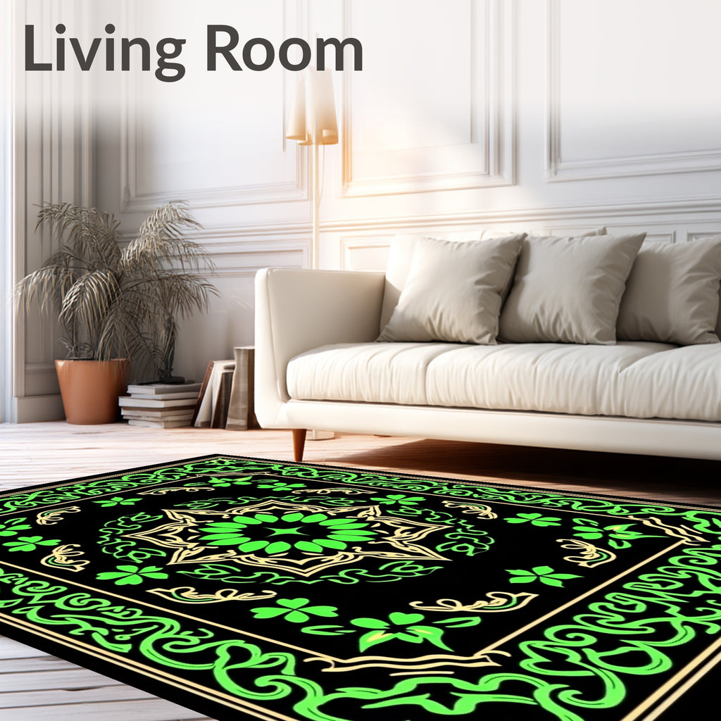 Emerald Black Starburst Floral Border Rug