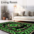 Emerald Black Starburst Floral Border Rug