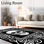 Gothic Skull White Floral Border Rug