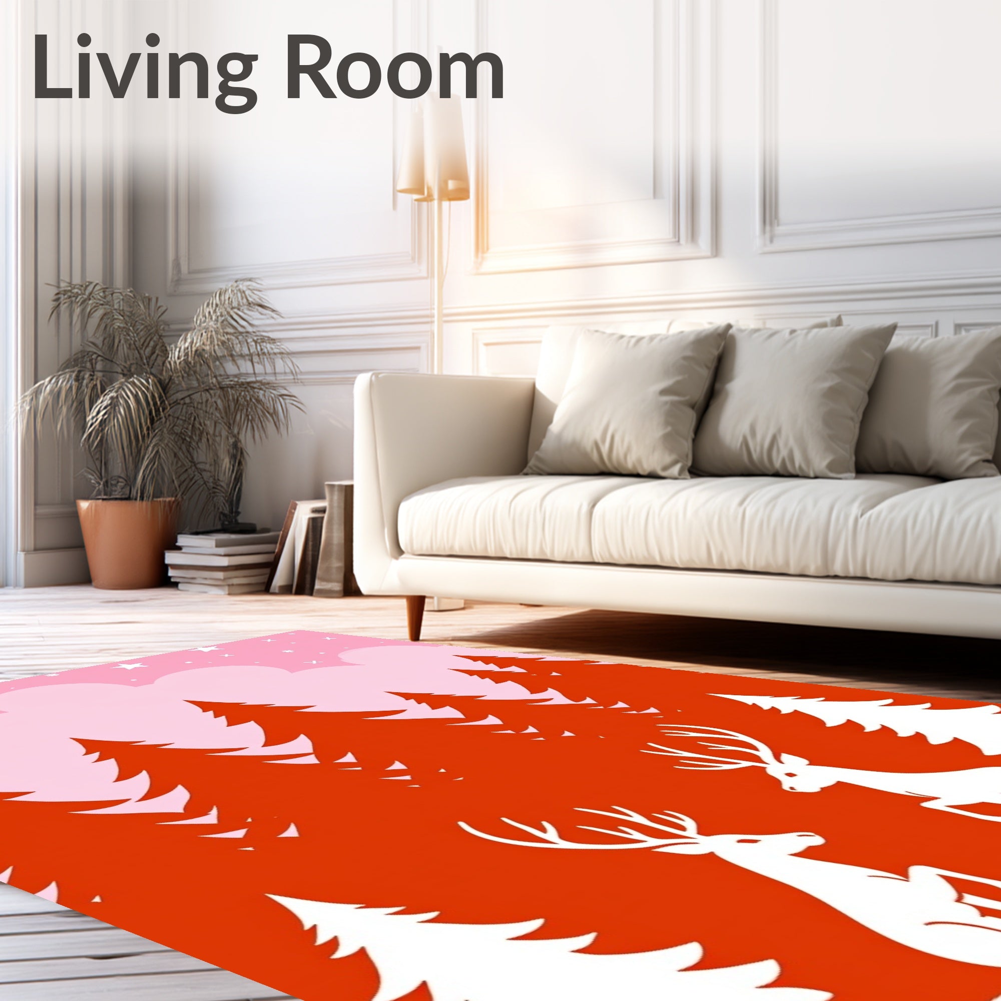 Whimsical Red Deer Snowy Forest Night Rug