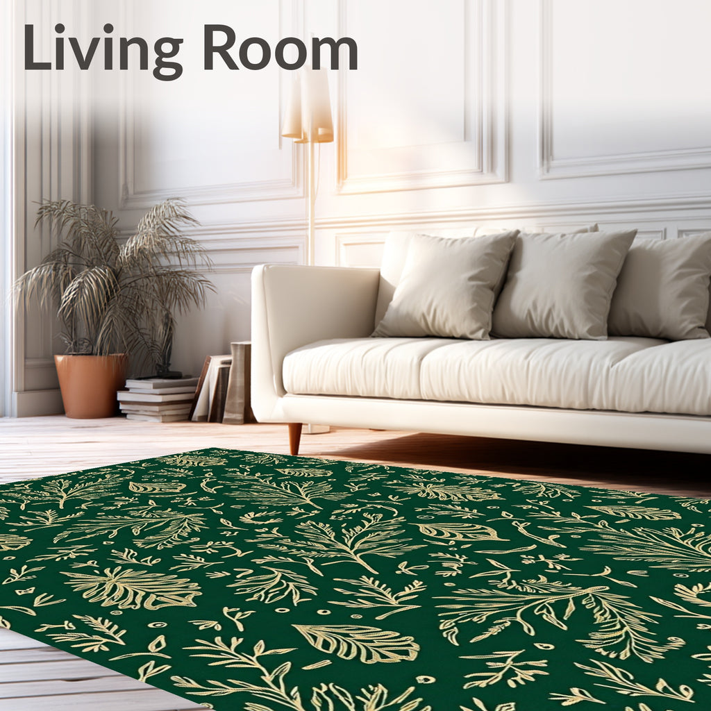 Elegant Emerald Green Botanical Branch Rug