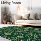 Elegant Emerald Green Botanical Branch Rug