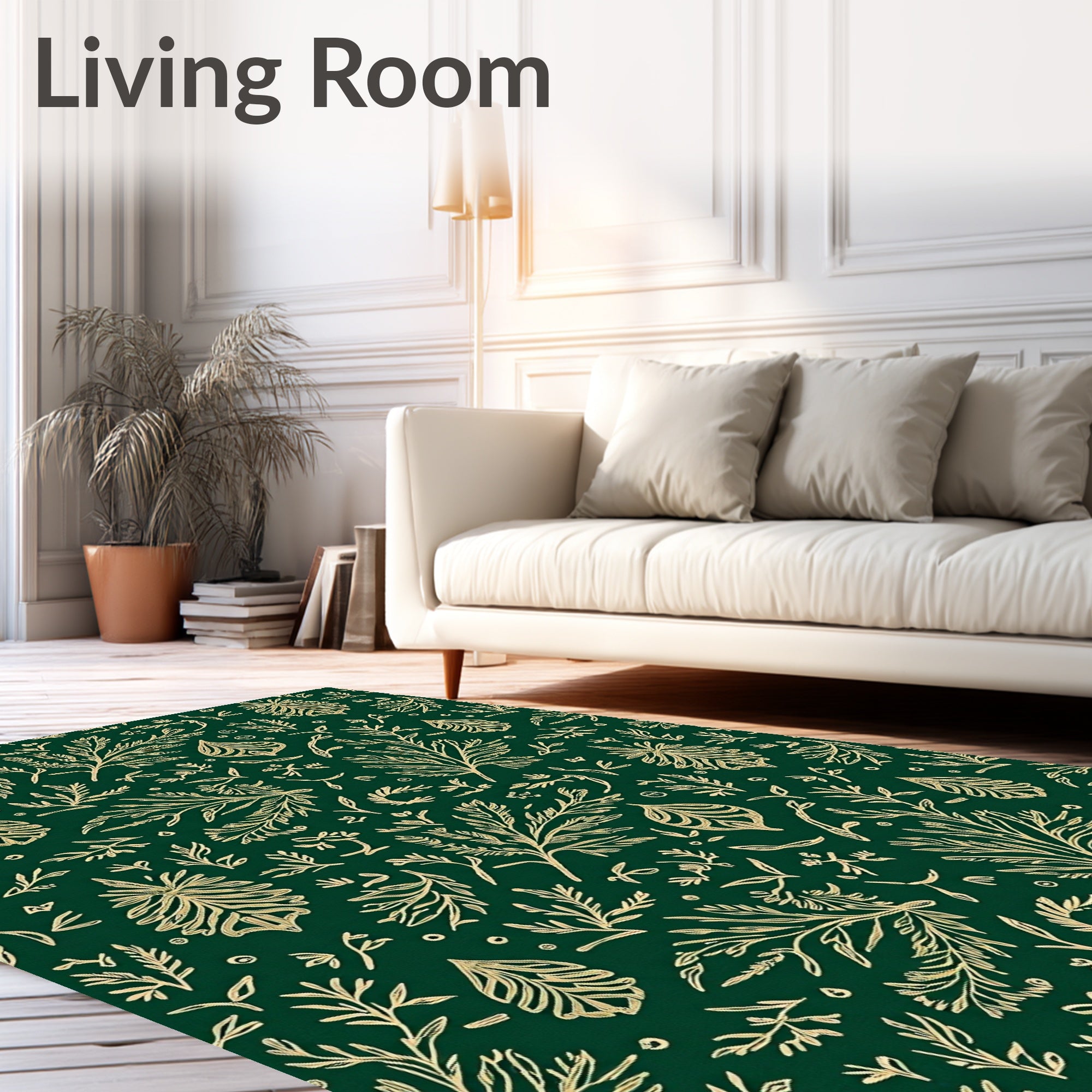 Elegant Emerald Green Botanical Branch Rug