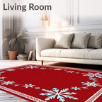 Festive Red Snowflake Border Rug