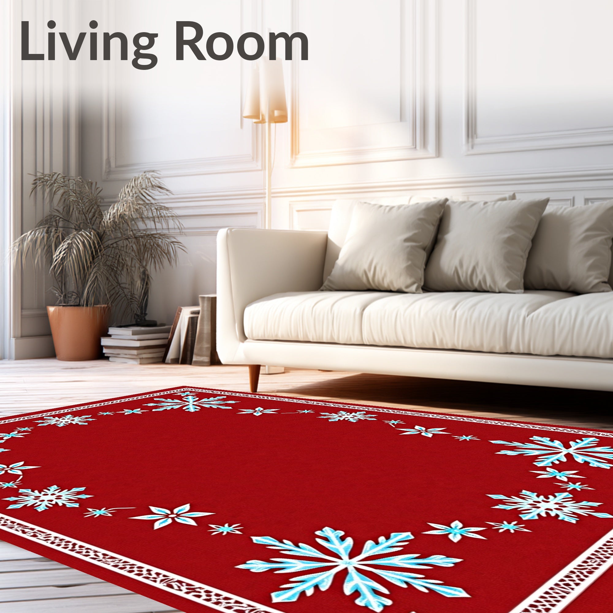 Festive Red Snowflake Border Rug