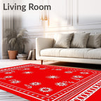 Red Floral Folk Art Rug