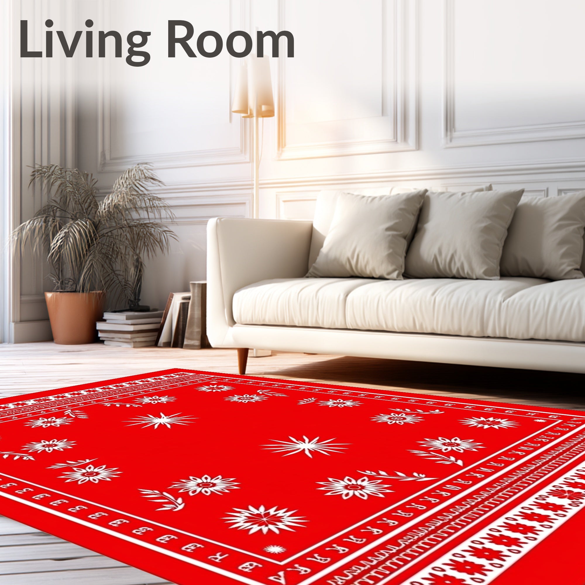 Red Floral Folk Art Rug