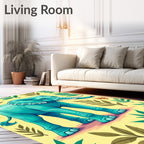 Teal Elephant Tropical Leaf Garden Rug