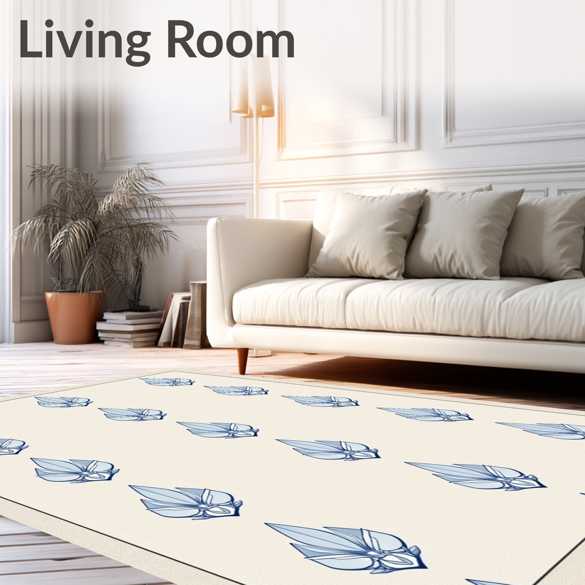 Pale Blue Leaf Medallion Repeat Rug