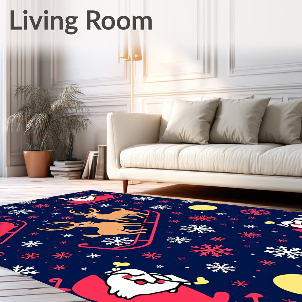 Whimsical Santa Reindeer Snowflake Night Rug