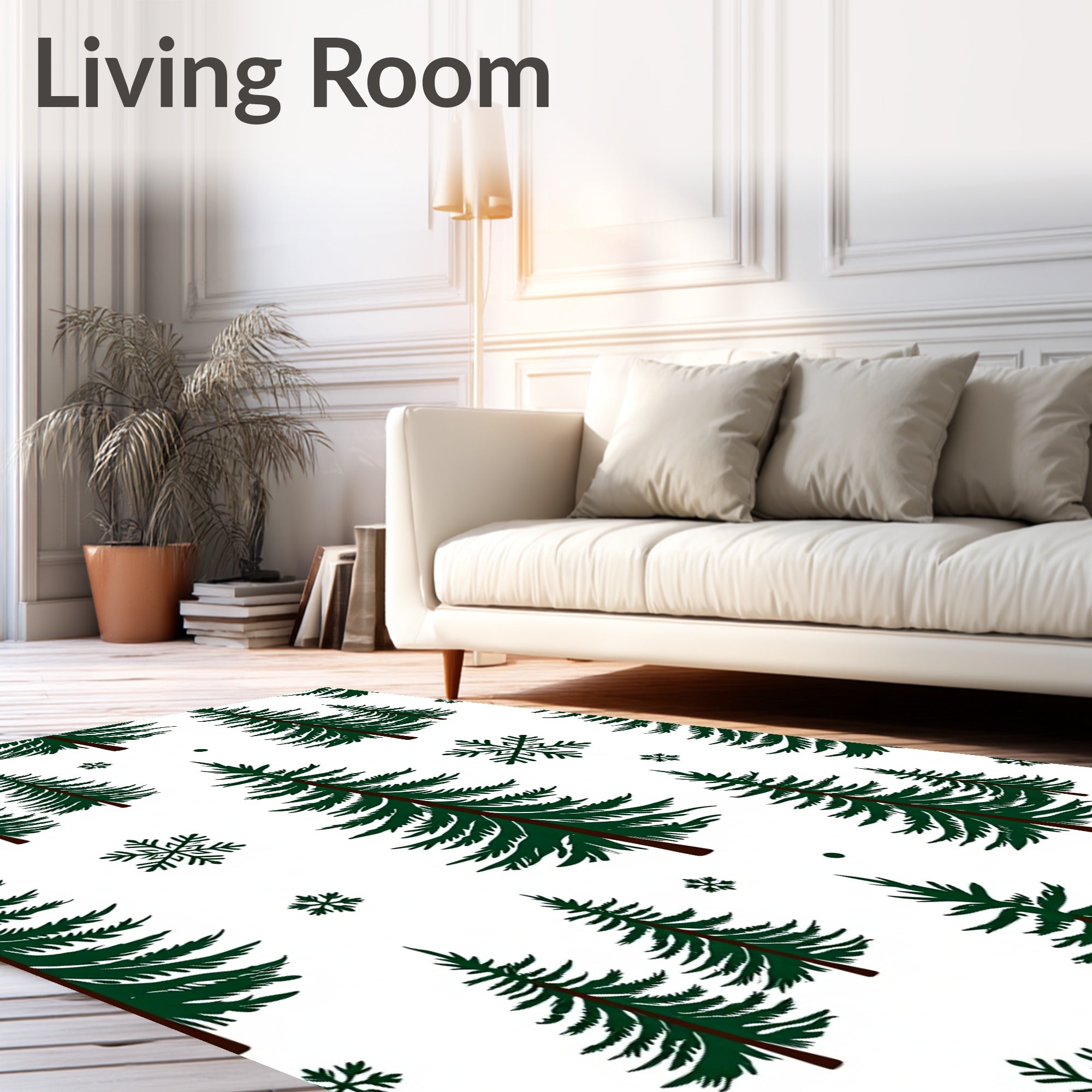 Dark Green Winter Forest Snowflakes Rug
